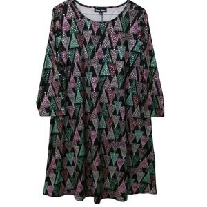 Dress Works Large Black Metallic Gold Christmas Trees  Long Sleeve Dress